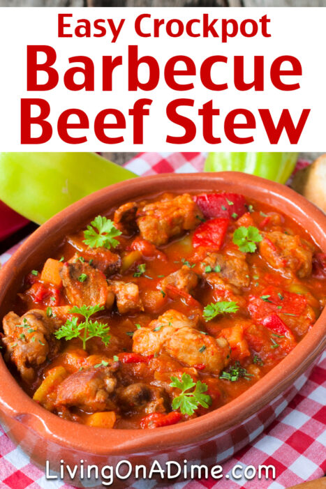 This easy crockpot barbecue beef stew recipe makes a tasty variation on stew that's great in the winter or summer. Just toss it in the crockpot and enjoy at dinner time!