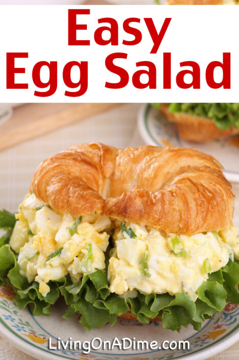 This easy egg salad recipe makes a tasty traditional egg salad you can throw together in 5 minutes. It's perfect for egg salad sandwiches and to top salads. You can make a week's worth and have an easy lunch all week! You'll also find a fancier version if you want something a little different!