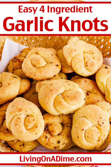 This easy garlic knots recipe is a simple canned biscuit recipe with just 4 ingredients. These garlic knots are delicious, especially served with Italian themed meals and they take very little prep time. In addition to the basic recipe, you can add any herbs you like, including dried oregano, dried basil, and/or dried parsley.