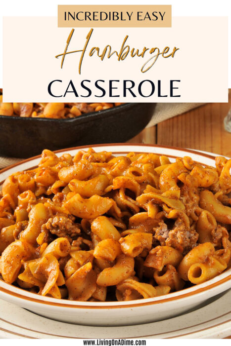 This easy hamburger casserole recipe is a great recipe when the kids are hungry and you don’t have a lot of time. It’s popular with virtually everyone! Serve with a vegetable and some applesauce and you’ve got an entire meal in minutes!