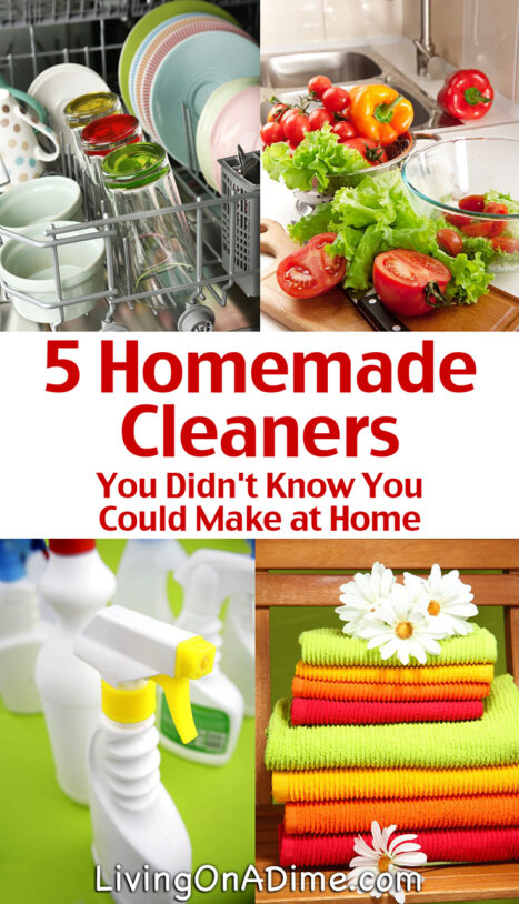 You can save a lot making easy homemade cleaners instead of buying the store bought kind. Here are 5 easy homemade cleaners recipes you didn't know you could make at home, most of which only use 3-5 ingredients you already have in your kitchen! Click here for the recipes!