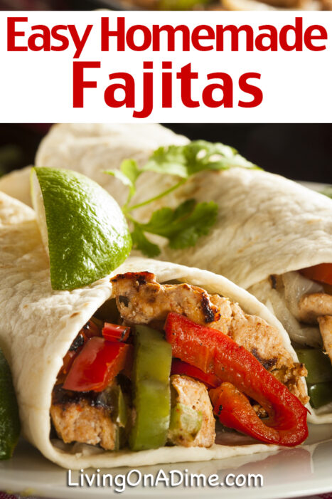 This chicken fajita recipe is a $5 dinner recipe that is quick and easy! It makes a tasty meal your family will love and is a great way to use leftover chicken, roast or steak.
