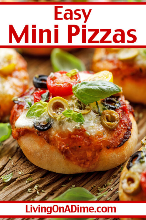 This easy mini pizzas recipe is super easy to make and versatile enough that everyone can have pizza exactly the way they like it! This is one of my kids' favorite recipes. It's super simple, they can make it themselves and everyone can have the toppings they want on their own mini pizzas.
