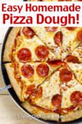 This homemade pizza dough recipe makes it easy to make tasty pizza dough at home. We also have recipes to top off your homemade pizza with your favorite pizza toppings! If you like making freezer meals, this homemade pizza dough is a great option, as you can make it ahead of time and freeze for up to 6 months! Get this and lots of other freezer meal recipes and ideas for making freezer meals simpler here!