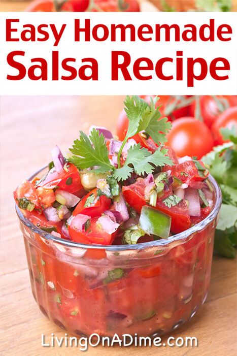 Save money with this delicious easy homemade salsa recipe! Fresh salsa is a tasty way to use all of those tomatoes, onions and peppers from your garden and this recipe makes it super easy!