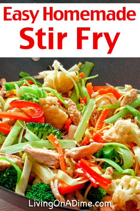 This easy stir fry recipe makes a quick and easy meal that is tasty and has a lot of variety! It's healthy and easy to make in about 10 minutes so it's one of my favorite family meals when I'm tired or don't feel like cooking!