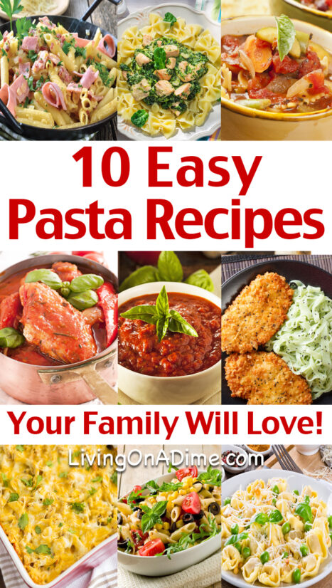 Here are 10 easy pasta recipes your family will love! You'll find a big variety of family friendly recipes and many of these recipes can be great ways to use leftovers!