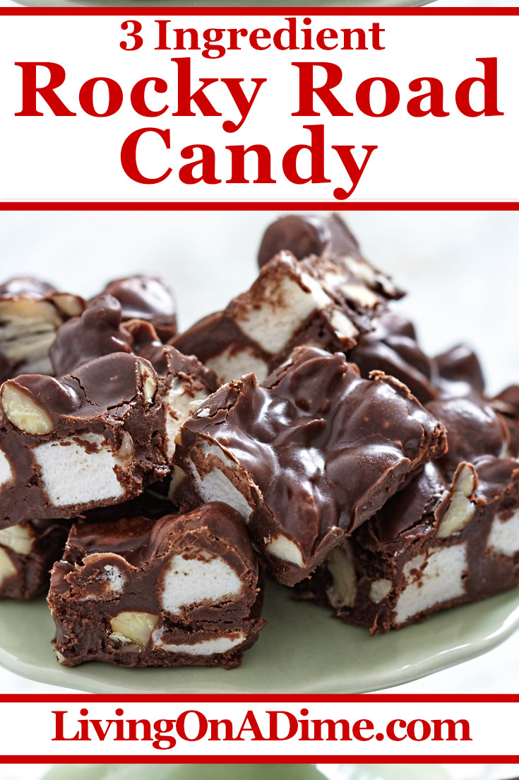 This easy 3 ingredient rocky road candy recipe makes decadent Christmas candy with the perfect combination of chocolate, marshmallows and almonds! This easy Christmas candy is sure to satisfy the most die hard chocolate lover! Find this and lots more easy Christmas candy recipes with 3 ingredients or less here!