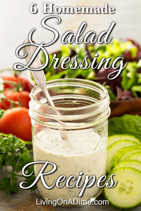 Here are 6 easy homemade salad dressing recipes you can easily make at home. From a super tasty ranch dressing, to homemade thousand island to a light Italian vinaigrette, these are the best dressings you've ever tasted! They are quick and easy to make and cost a lot less than store bought!