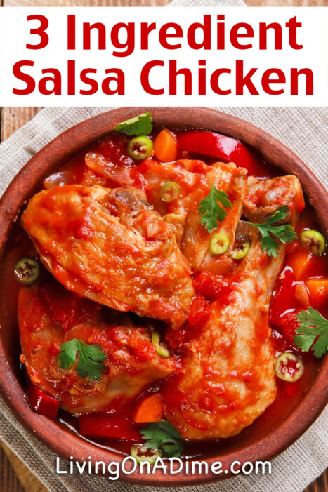 This easy 3 ingredient salsa chicken recipe is a super easy and delicious crockpot recipe perfect for families. Just 2 minutes' prep and the crockpot does the rest!