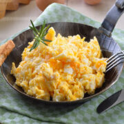 This quick, easy scrambled eggs recipe can be made in minutes and should be a staple in every home! Add salsa, green peppers, onions or cheese if you want!