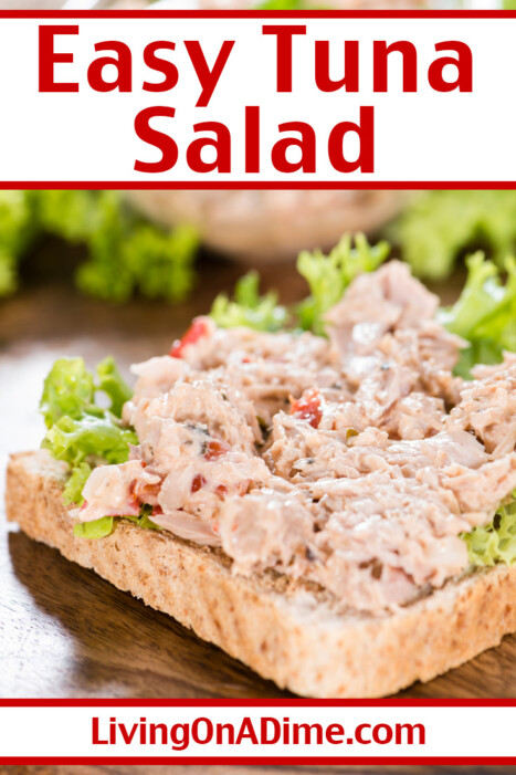 This easy tuna salad recipe is a tasty recipe you can whip up in just a couple minutes to make classic tuna salad sandwiches. These sandwiches are a nice variation on other salad sandwiches and are perfect for lunches at home or packed lunches.
