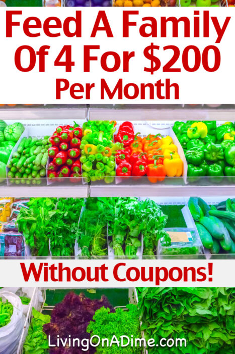 Here is a sample meal plan and shopping list showing how to feed a family of 4 for just $200 per month without using coupons and without shopping at Aldi, since there is no Aldi near me. I used actual store prices from current store ads when preparing this plan.