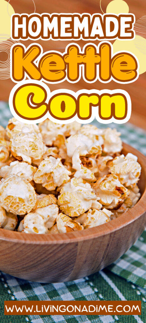 Why pay too much to buy Kettle Corn at the mall or specialty store? You can make this easy homemade kettle corn recipe in 5 minutes for pennies at home! Tasty and delicious!