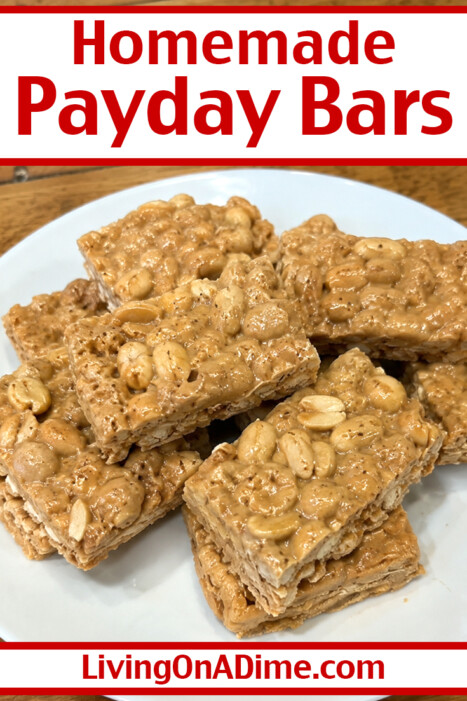 If you love Payday candy bars, you're going to want to try these 4 Ingredient Homemade Payday Bars! Packed with salty peanuts, gooey caramel, creamy peanut butter, and fluffy marshmallows, they're an easy no-bake treat that's hard to stop eating.