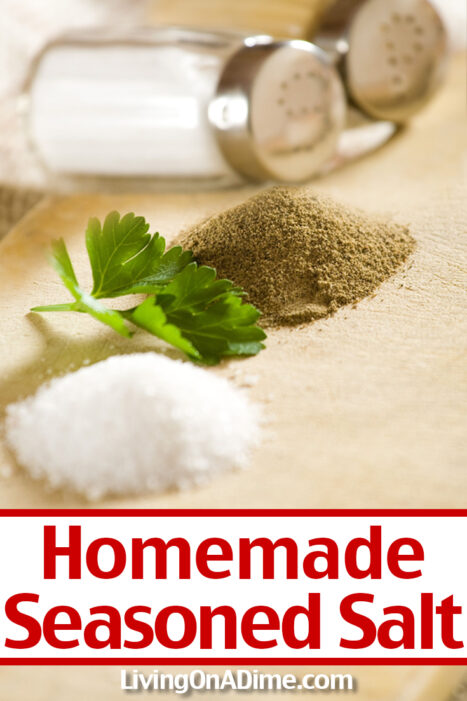 This homemade seasoned salt recipe is my favorite seasoning because it's super convenient and much cheaper than buying seasoned salt. Super quick and easy to make, I keep some in a salt shaker on my stove so it's handy whenever I'm cooking!