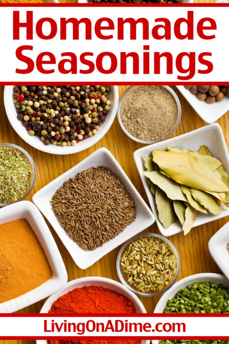 Here are 10 homemade seasoning mix recipes you can make in just minutes and save a lot of money over buying them at the store. You'll find seasoned salt, taco seasoning, Italian seasoning, Ranch dressing mix and more! I love these homemade seasoning mix recipes and you will, too!