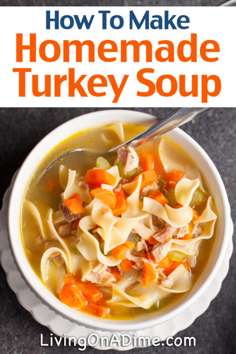 Here's an easy homemade turkey soup recipe. It's super easy to make, great for cool days and a great way to use leftover turkey!