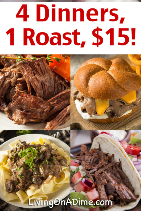 Here's how to plan ahead pot roast so you can get 4 dinners from 1 pot roast for just $15! You'll also find our easy and delicious slow cooked roast recipe!