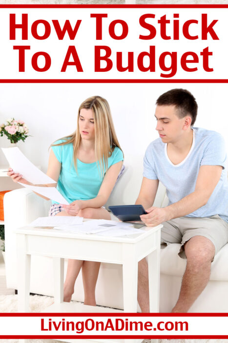 Easy ideas for how to stick to a budget! It can be difficult to stick to a budget, especially since people usually make it more complicated than it needs to be. These easy tips will help you get your family budget on track and get your spending under control!