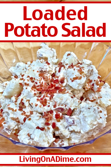 This loaded baked potato salad recipe makes potato salad that is creamy, cheesy and packed with crispy bacon flavor — everything you love about a loaded baked potato in an easy make-ahead side dish! Perfect for barbecues, potlucks and family dinners!