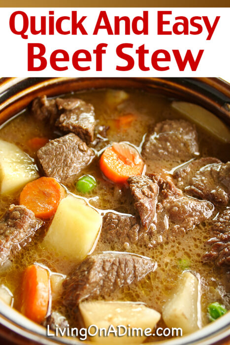 This easy beef stew recipe makes a delicious hearty beef stew in the crockpot or on the stovetop. It's a home cooked recipe just like grandma used to make and your family is sure to love it. This stew recipe is a great way to use leftover round steak, pot roast or other meat. 