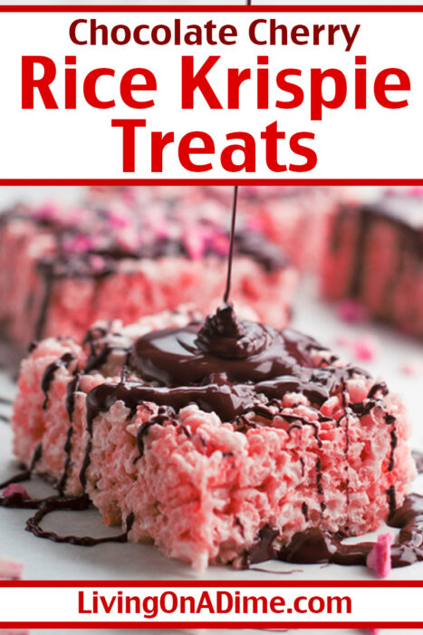 This Chocolate Covered Cherry Rice Krispie Treats recipe has the flavor of chocolate covered cherries. They are as easy to make as the regular rice krispie treats but give an entirely different twist on an old time favorite.