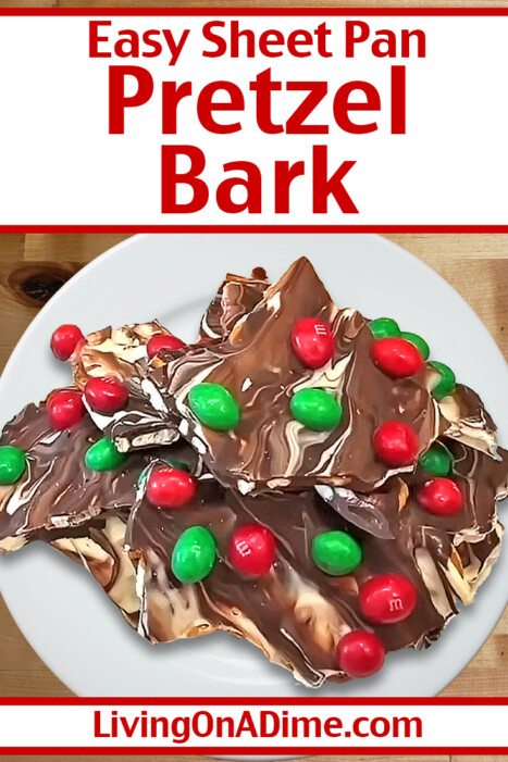This easy Sheet Pan Pretzel Bark recipe is easy to make in minutes for a festive treat everyone will love! With salty pretzels, swirled chocolate, and colorful candy toppings, it’s the perfect sweet-and-salty holiday favorite!