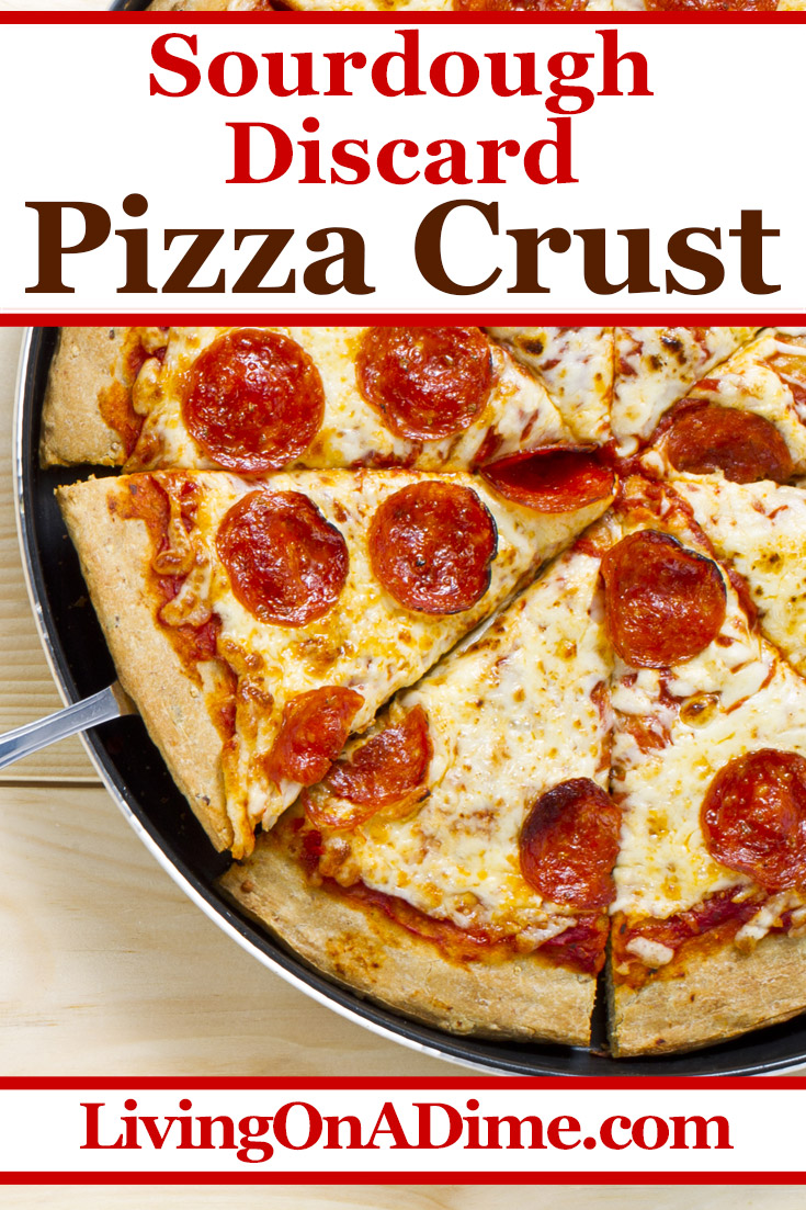 This easy sourdough discard pizza crust recipe is perfect for the next time you want to make homemade pizza! Tasty pizza crust is much easier to make than most people realize and you won't have to spend a fortune on delivered pizza! Find this along with 6 easy sourdough discard recipes to make the most of your sourdough starter discard. Make pancakes, coffee cake, pizza dough and more!