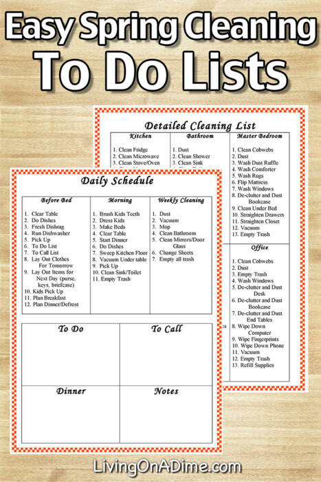 Easy spring cleaning ideas and free printable to-do lists and schedules help you get organized and make your daily routine more efficient!