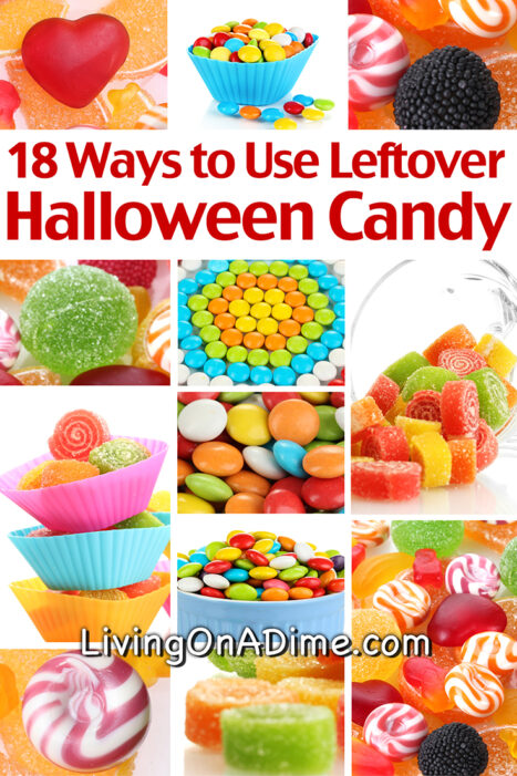 Save money using these creative tips for using leftover candy! Lots of tips and recipes including Candy Bar Milkshakes and Chocolate Chip Candy Bar Cookies!